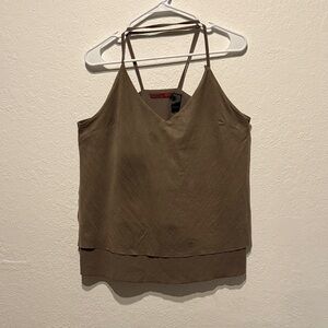 "BKE Red" Suede-Feel Brown Flowy Spaghetti Strap Tank Top Tan Flowy Relaxed Cute